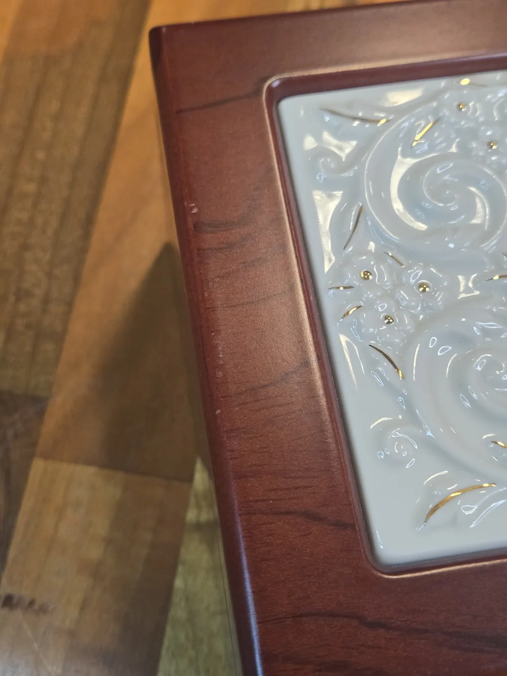 Lenox Cherished Memories Wooden Jewelry Box Picture Frame Lid Cream Velvet